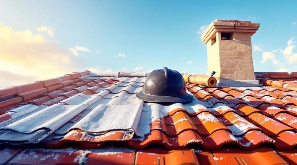 A commercial facility in South Jordan featuring a newly installed terracotta Spanish tile roof with precise mortar-set ridge caps under a bright Utah sky.