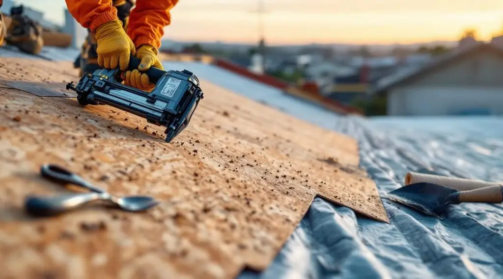 Professional roofing crew installing architectural shingles on a South Jordan home with the Wasatch Range in the background.