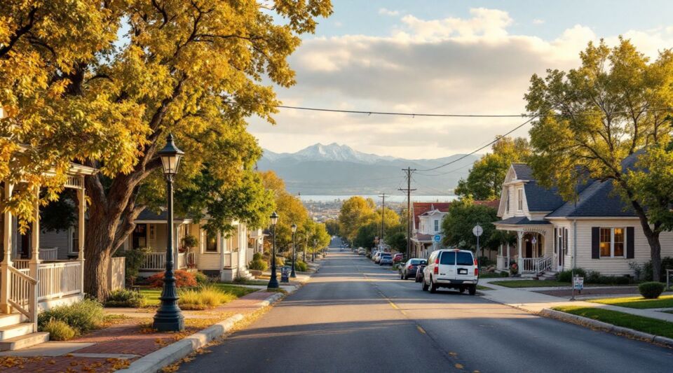 A residential street in Murray, Utah with mid-century ranch homes under the Wasatch Mountains, showcasing clean asphalt shingle roofs.